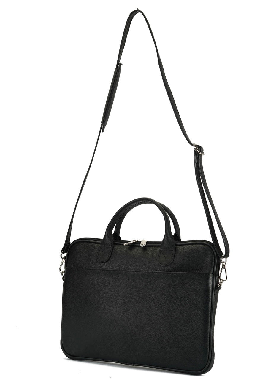 Black Tech Form Sleek Leather Laptop Bag