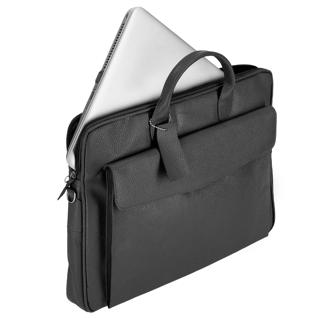 Black Sleek Carrier Laptop Leather Bag The Leather Habitat