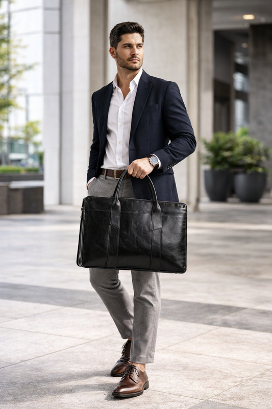 Velora Black Leather Laptop Bag
