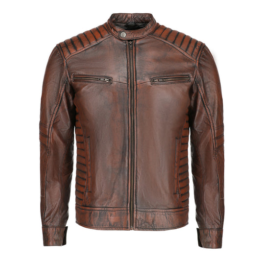 Mens Brown Lambskin Biker Style Leather Jacket