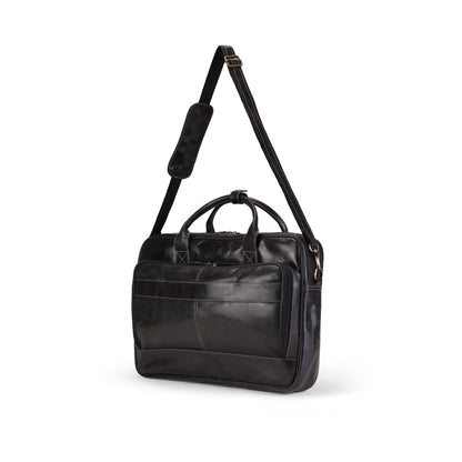 Jet Black Stravon Pro Leather Laptop Bag