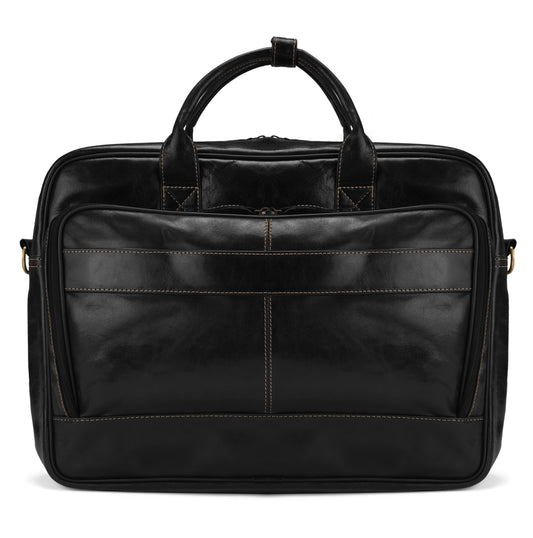 Jet Black Stravon Pro Leather Laptop Bag