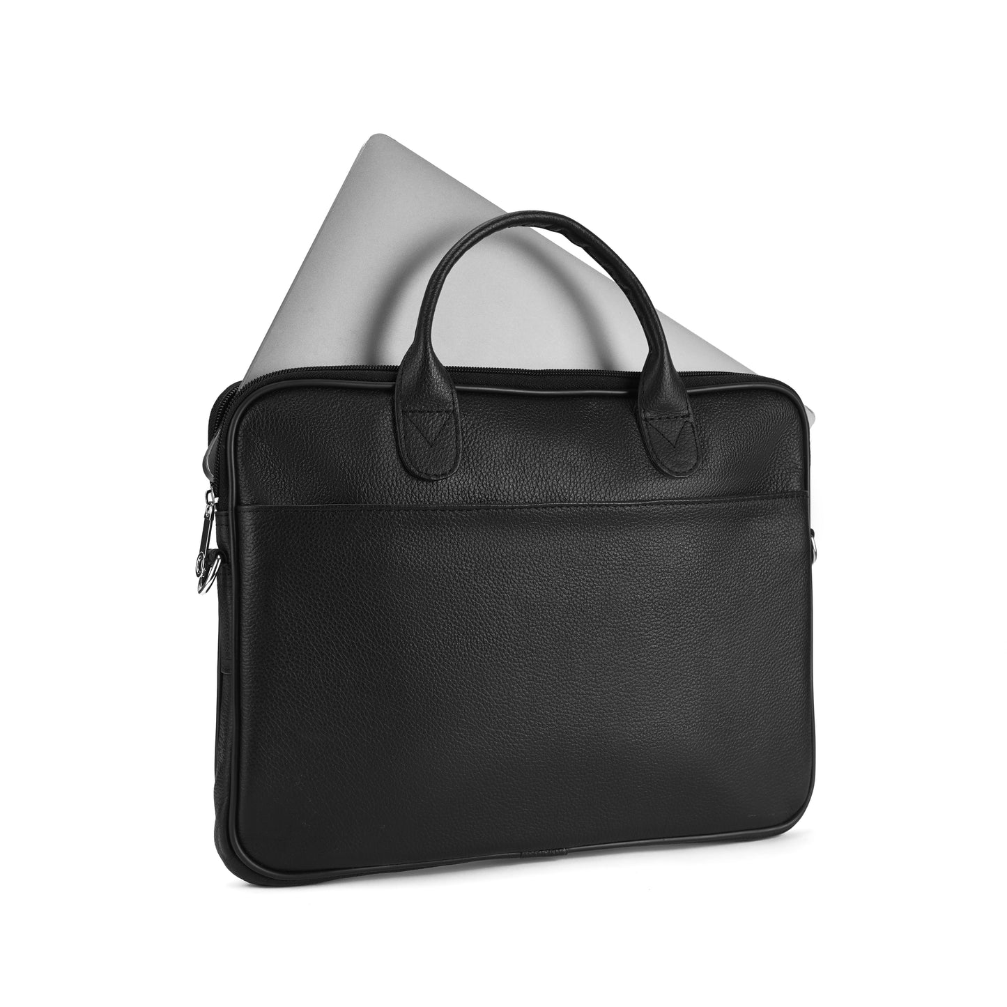 Black Tech Form Sleek Leather Laptop Bag