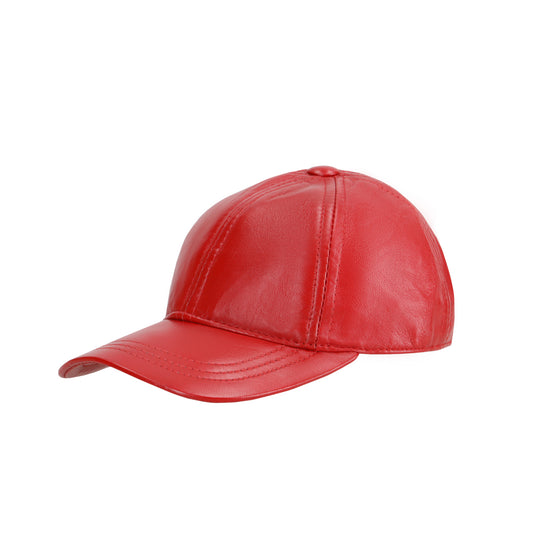 Red Pure Leather Cap