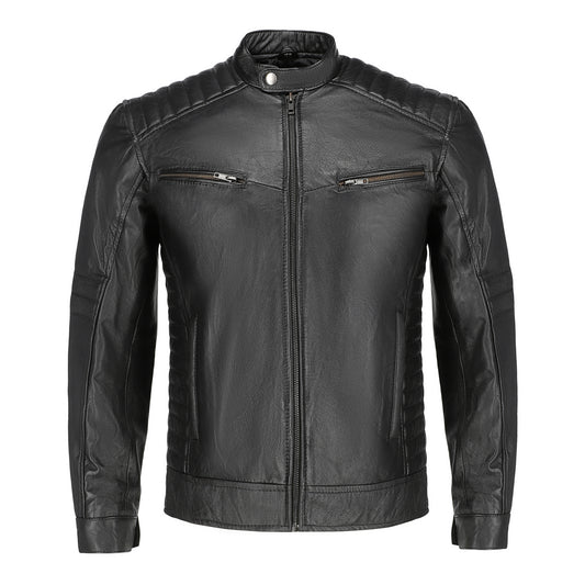 Mens Black Lambskin Biker Style Leather Jacket