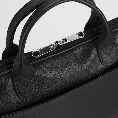 Black Tech Form Sleek Leather Laptop Bag