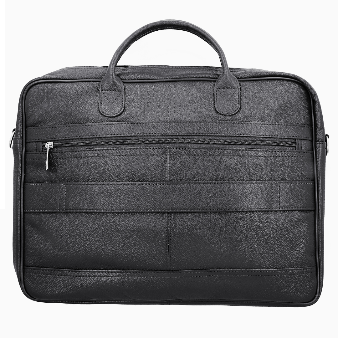 Black Venture Vault Laptop Leather Bag