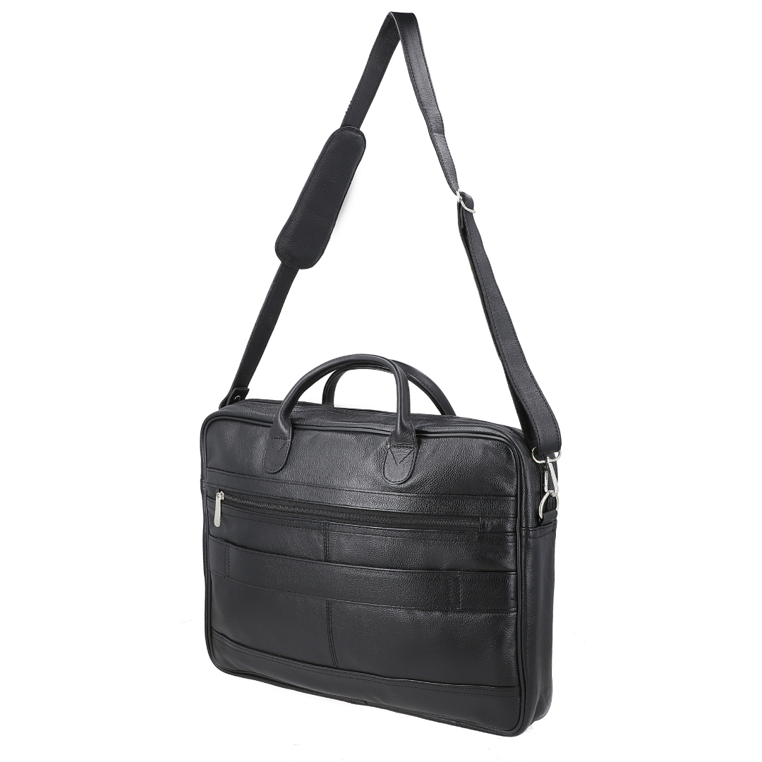 Black Venture Vault Laptop Leather Bag