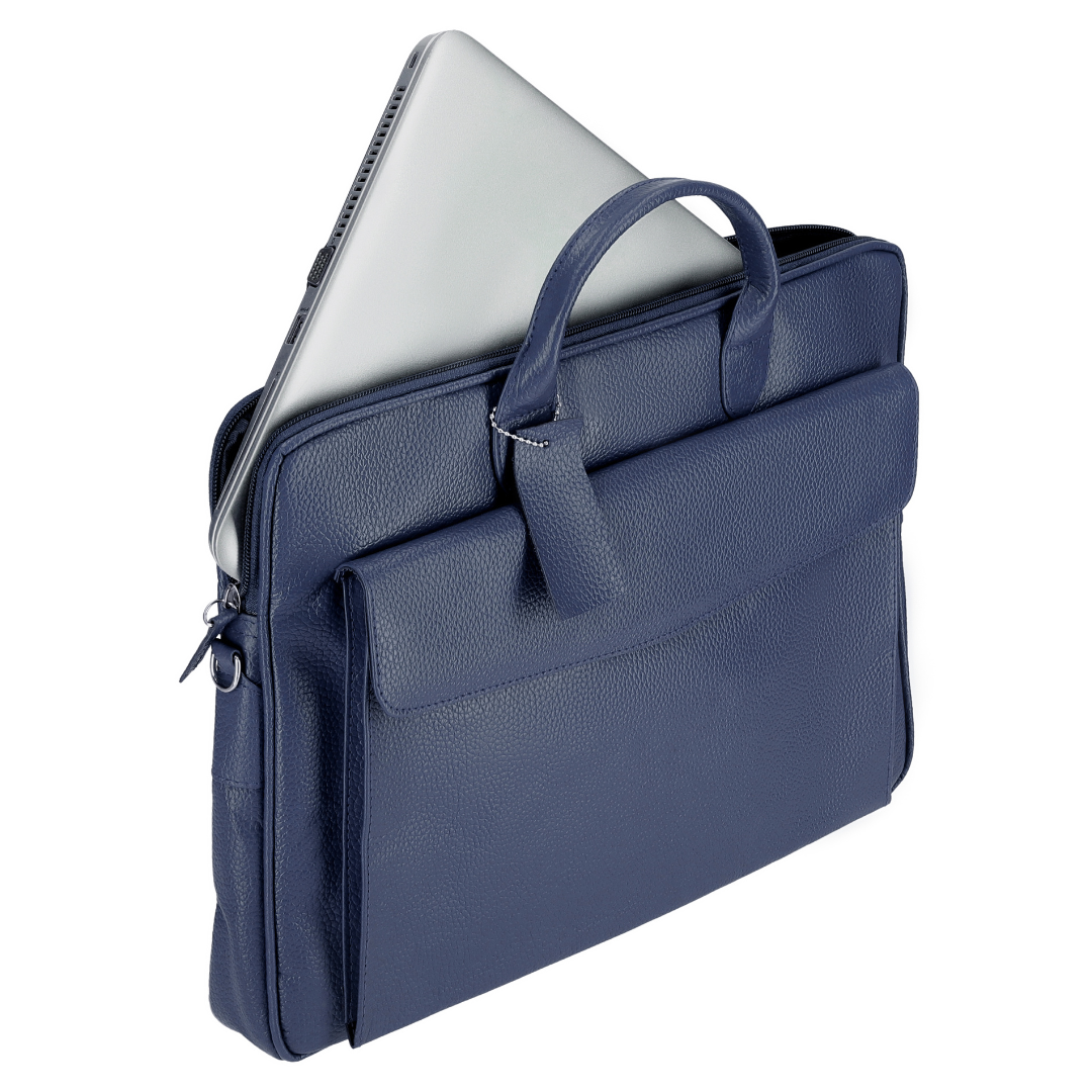 Blue Sleek Carrier Laptop Leather Bag