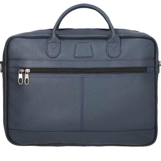 Navy Venture Vault Laptop Leather Bag